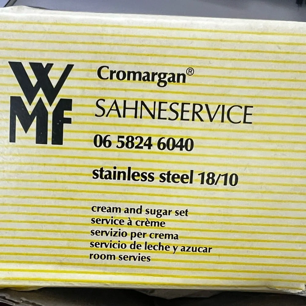 NWT Vintage WMF Cromargan Sugar and Creamer Set with Tray Stainless Steel 18/10